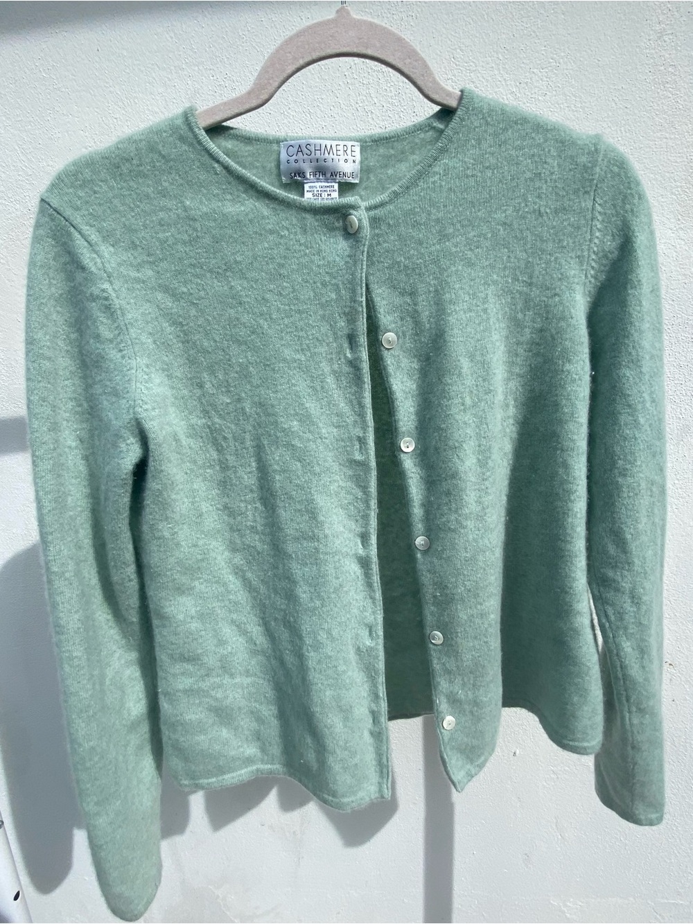 Saks Fifth Avenue 100% Cashmere Seafoam Green Cardigan Size Medium